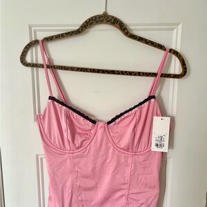 women's pink lace trim top